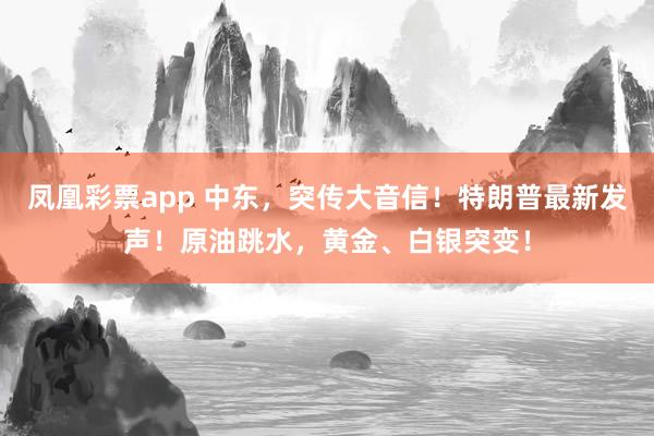 凤凰彩票app 中东，突传大音信！特朗普最新发声！原油跳水，黄金、白银突变！